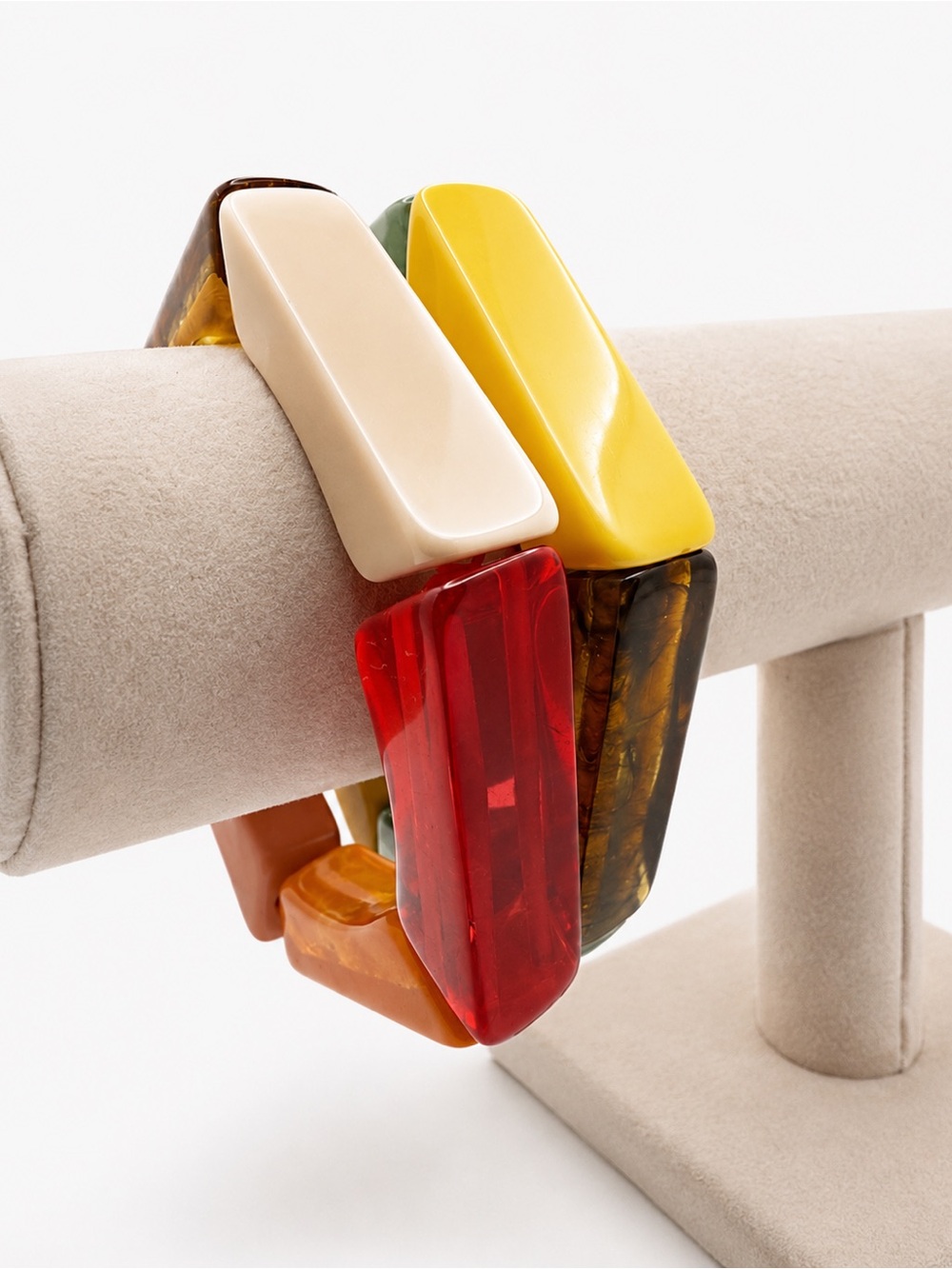 Colorblock Resin Statement Bracelet - Red, Green, Amber